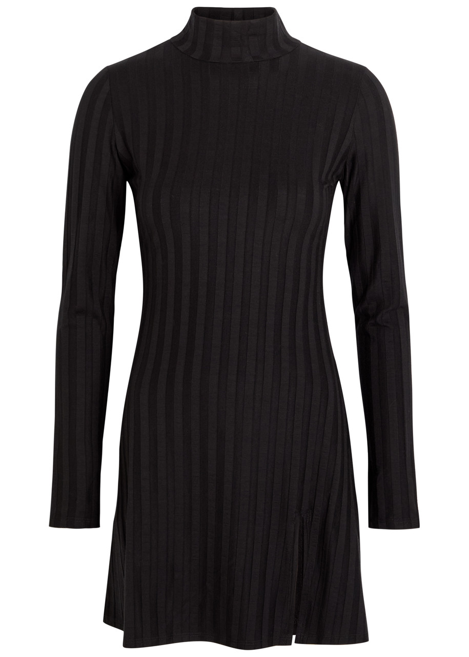 Reformation Libra Subtle-stripe Stretch-jersey Mini Dress - Black - M M