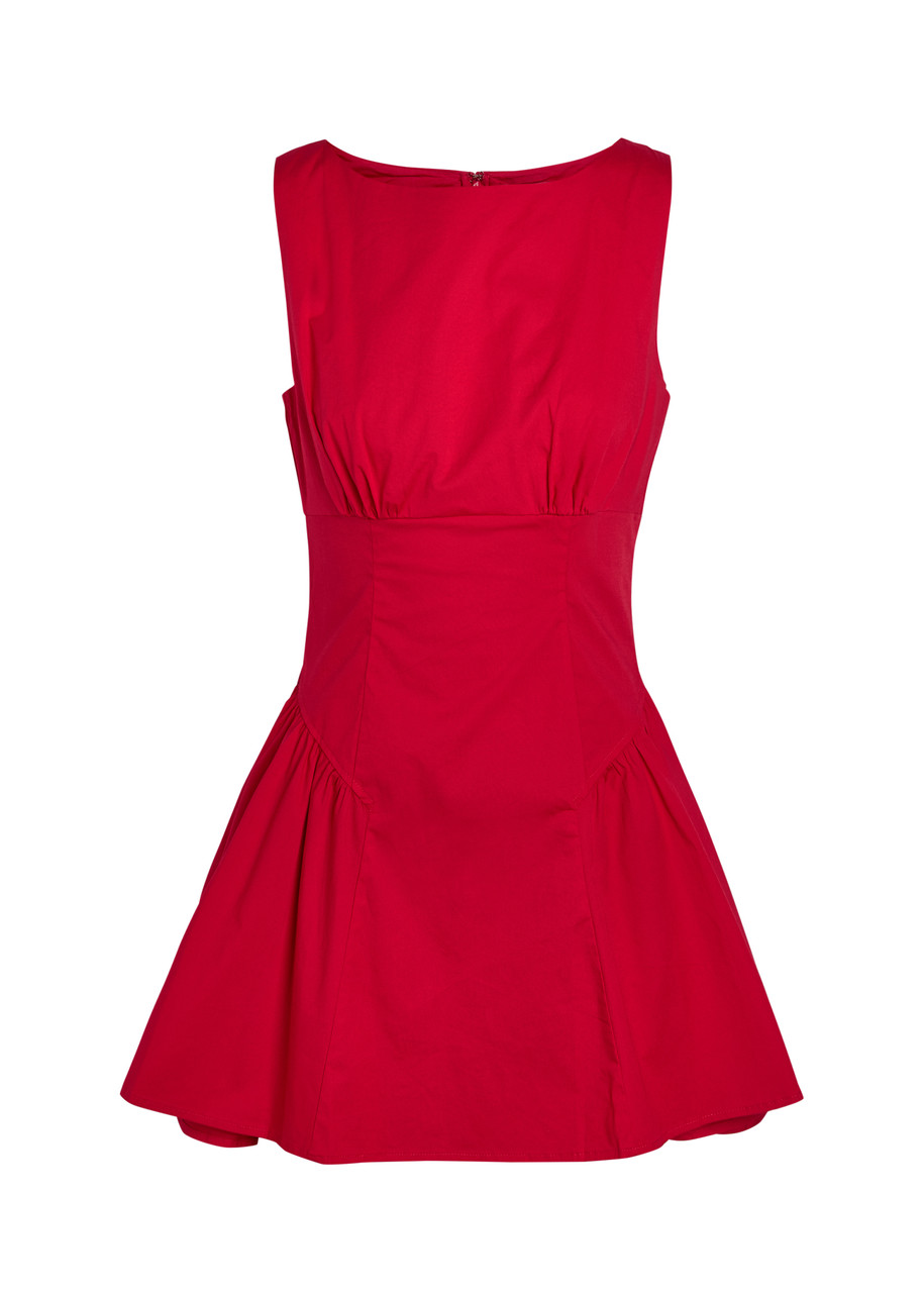 Staud Gwen Stretch-cotton Poplin Mini Dress - Red -