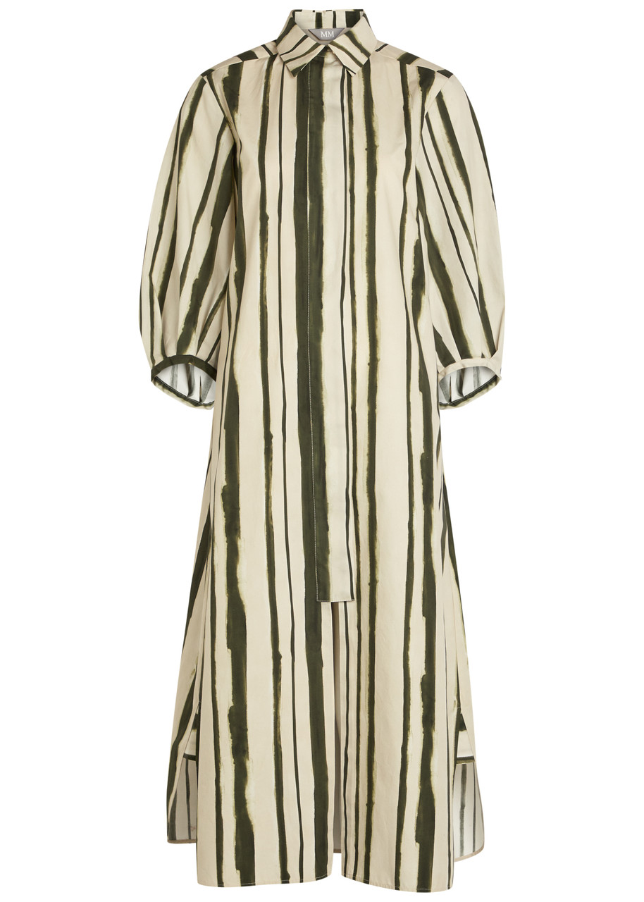 MM Falda Striped Cotton Midi Shirt Dress - Green - S