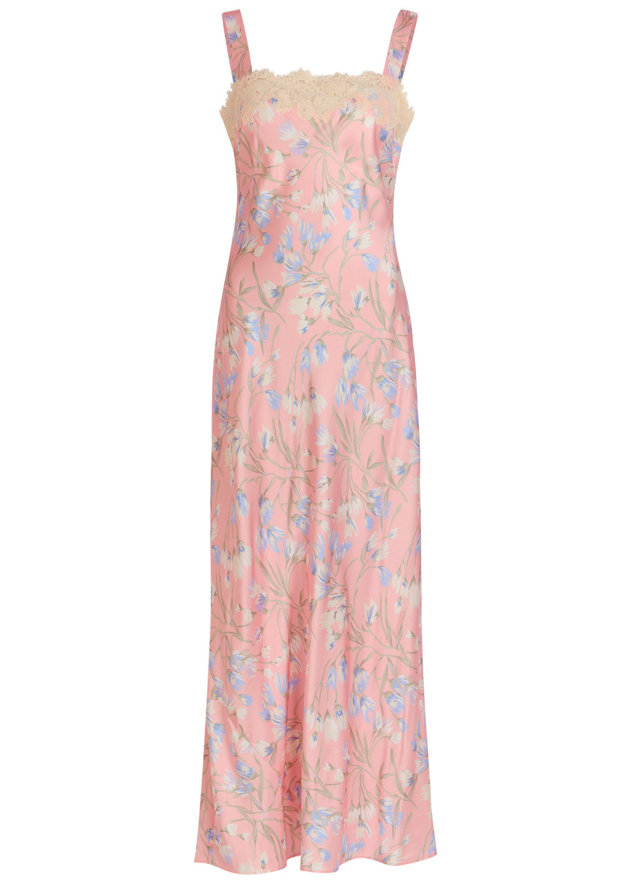 Rixo Rosamarie Floral-print Satin Midi Dress - Light Pink - L