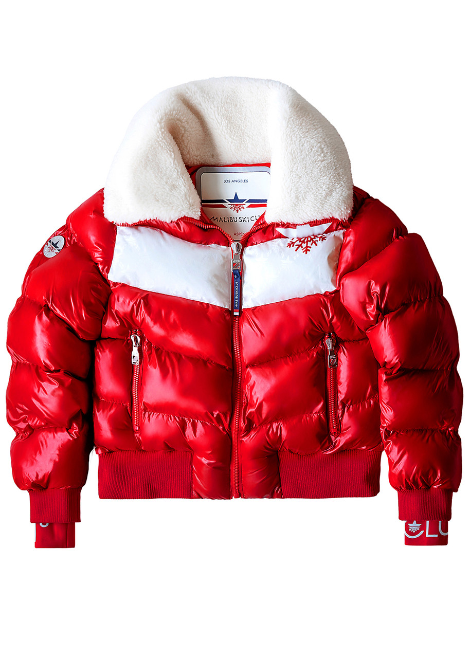 Malibu Ski Club Apres Slick Bomber Jacket - Red - L L