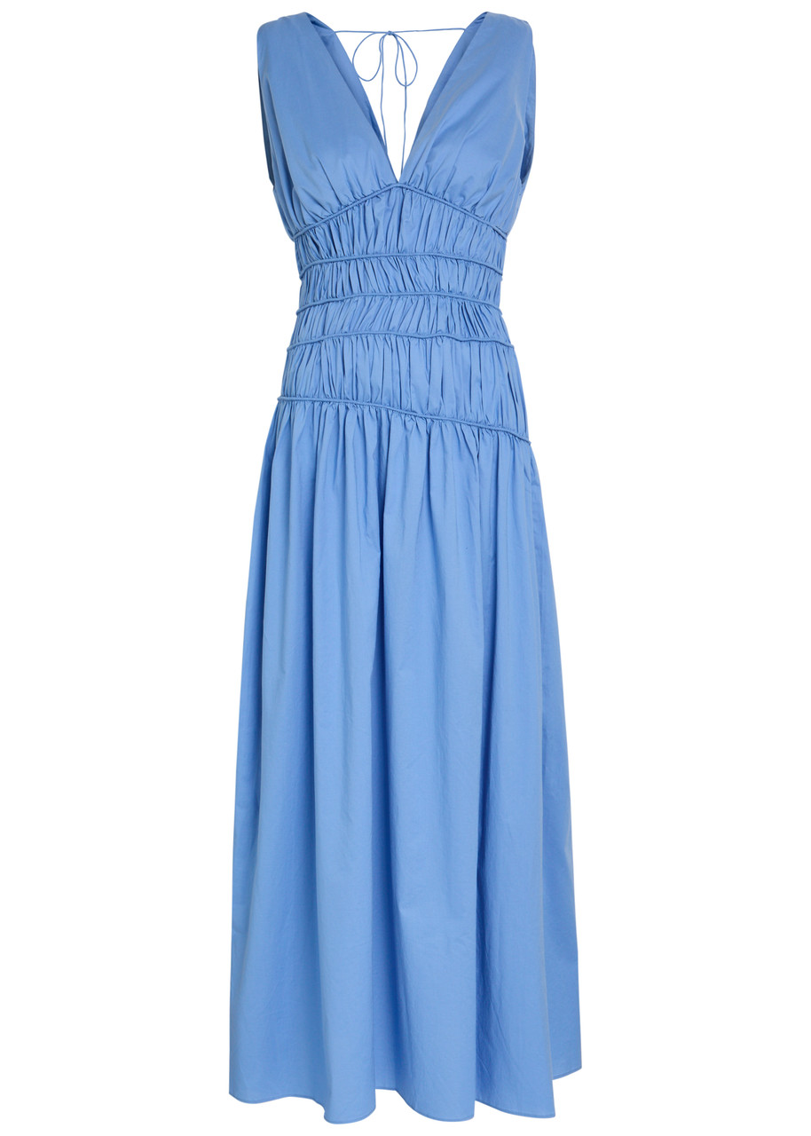 Faithfull The Brand Saja Smocked Cotton Maxi Dress - Blue - M M