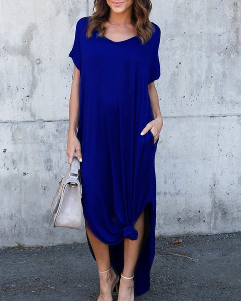 Floral Puff Sleeve Dress Elastic Waist Open Back Casual Dresses Side Split Midi Flowy Dresses - Blue S