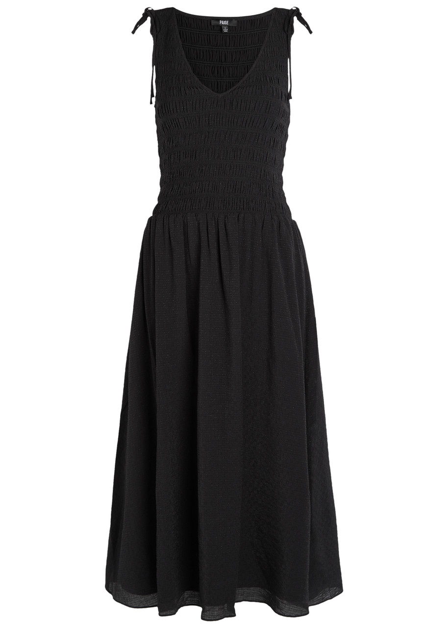 Paige Sebestian Shirred Woven Midi Dress - Black - M M