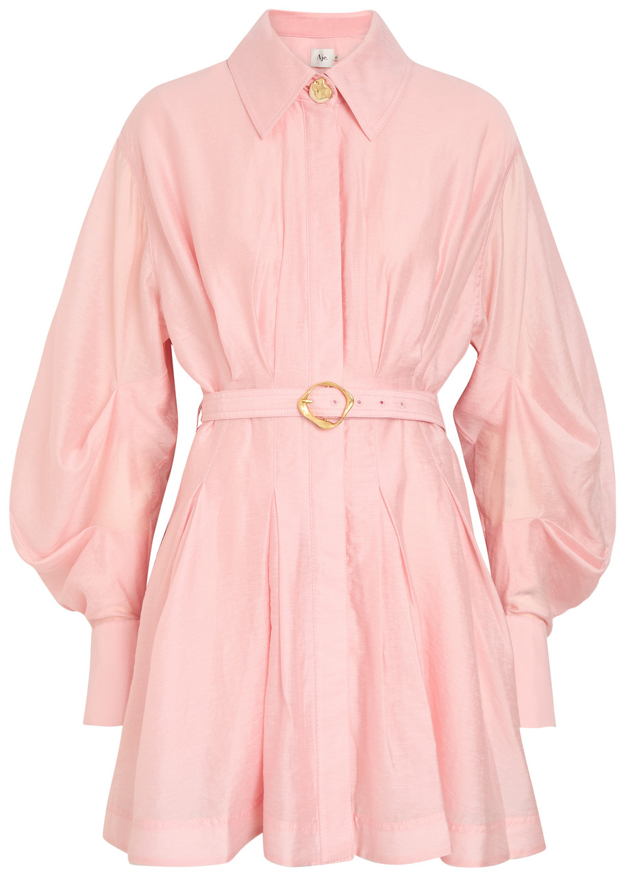 Aje Murphie Pintuck Woven Mini Shirt Dress - Light Pink - L