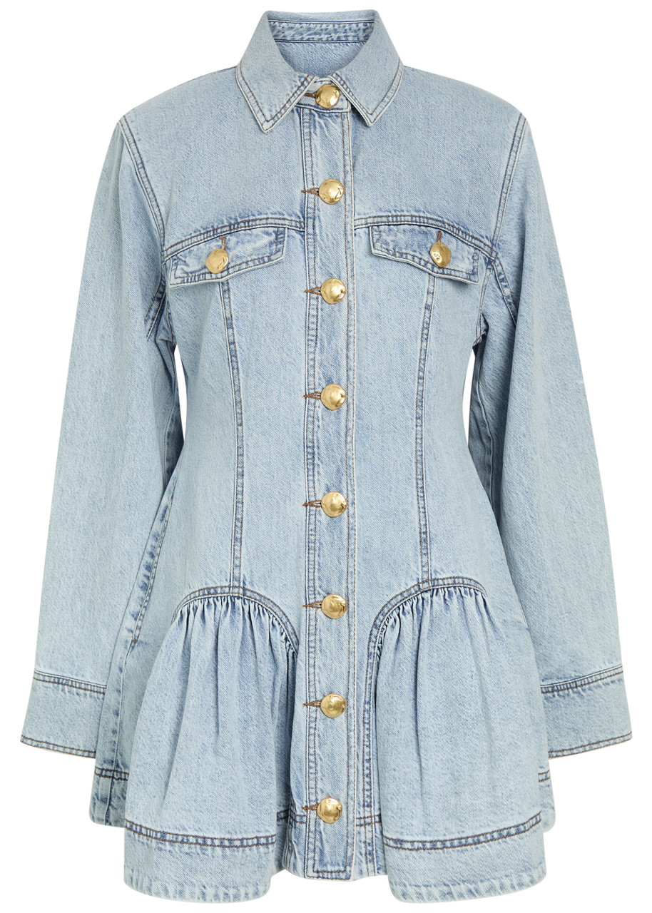 Aje Noa Gathered Denim Mini Dress - Blue - M