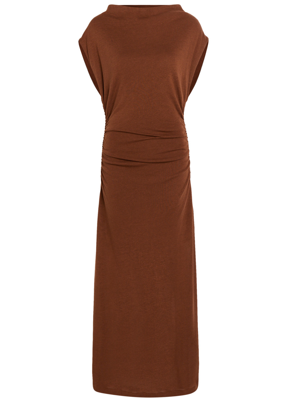 Akyn Ruched Fine-knit Midi Dress - Bronze