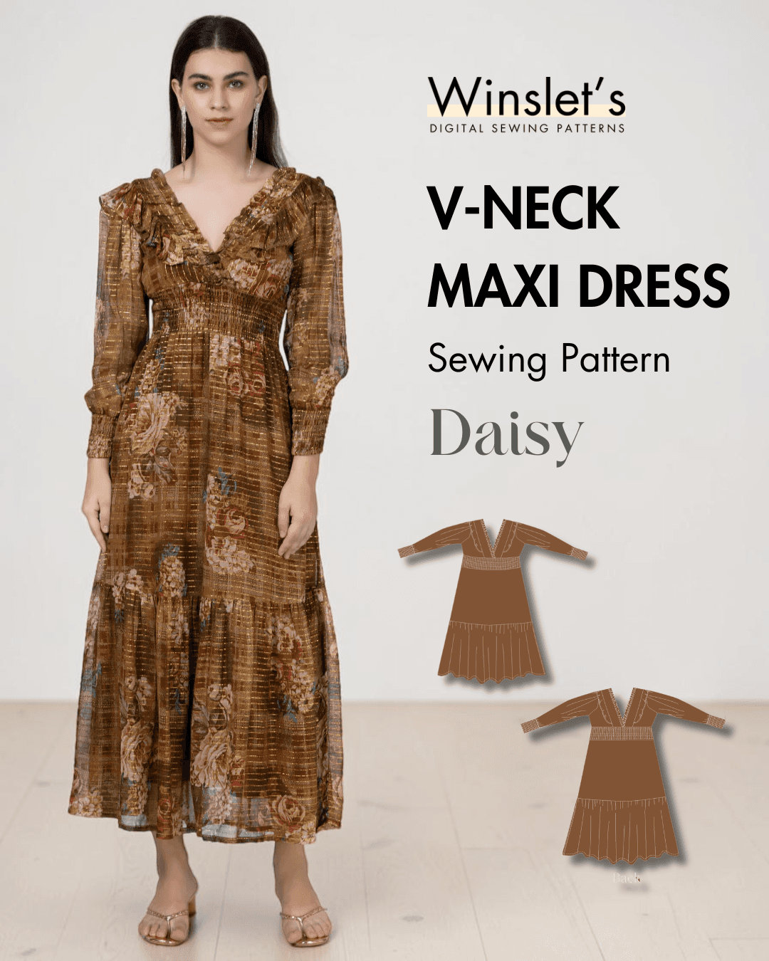 V Neck Maxi Dress Sewing Pattern 'Daisy'