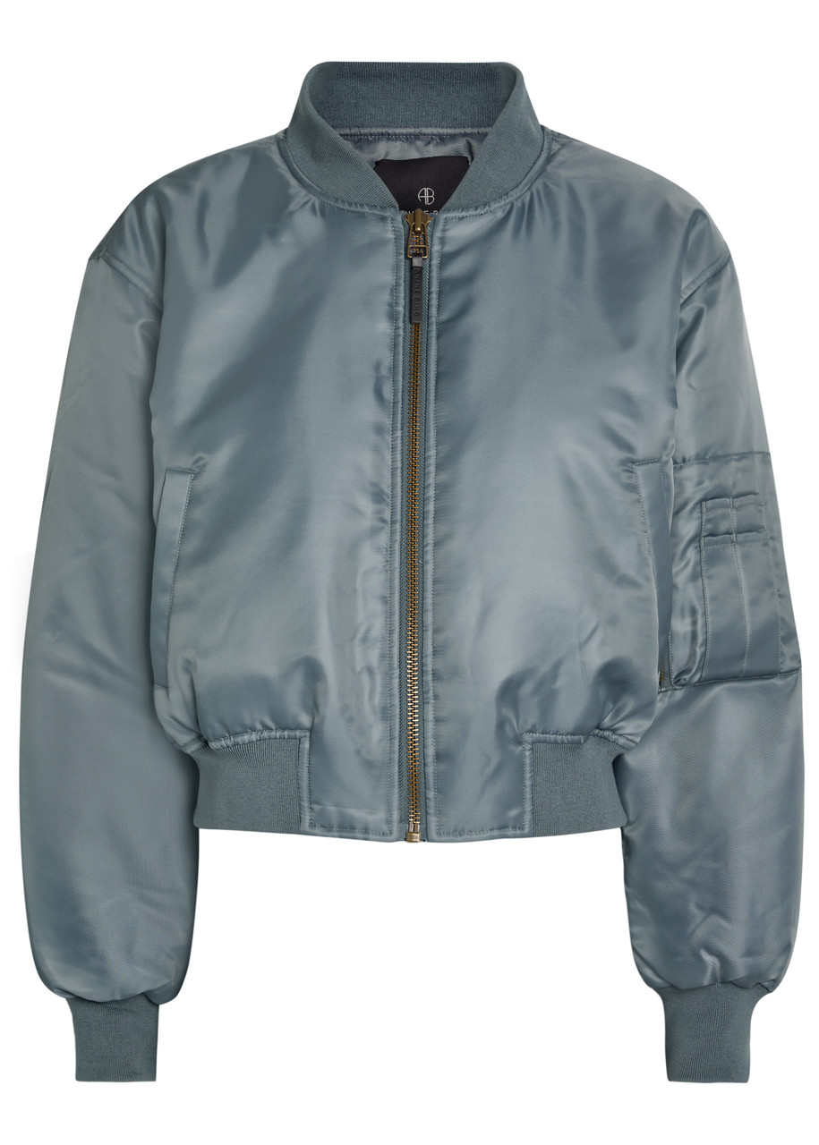 Anine Bing Leon Padded Satin-twill Cropped Bomber Jacket - Dark Grey - S - S