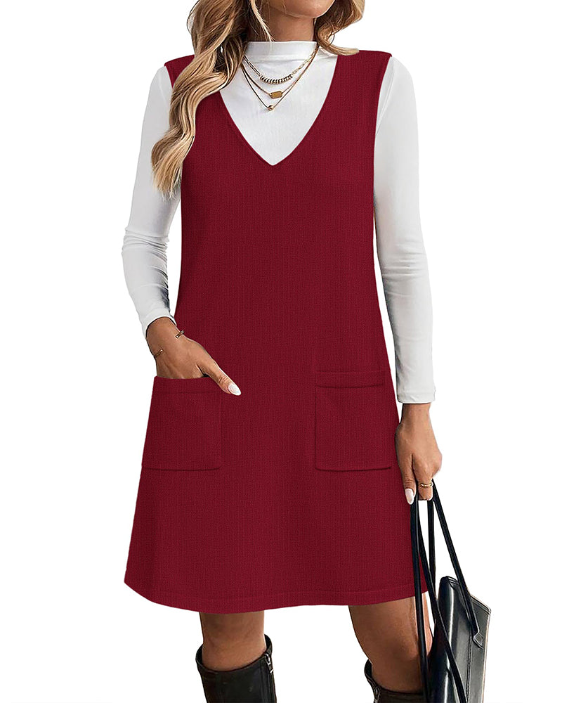 Trendy V-neck Sweater Knit Vest Dress