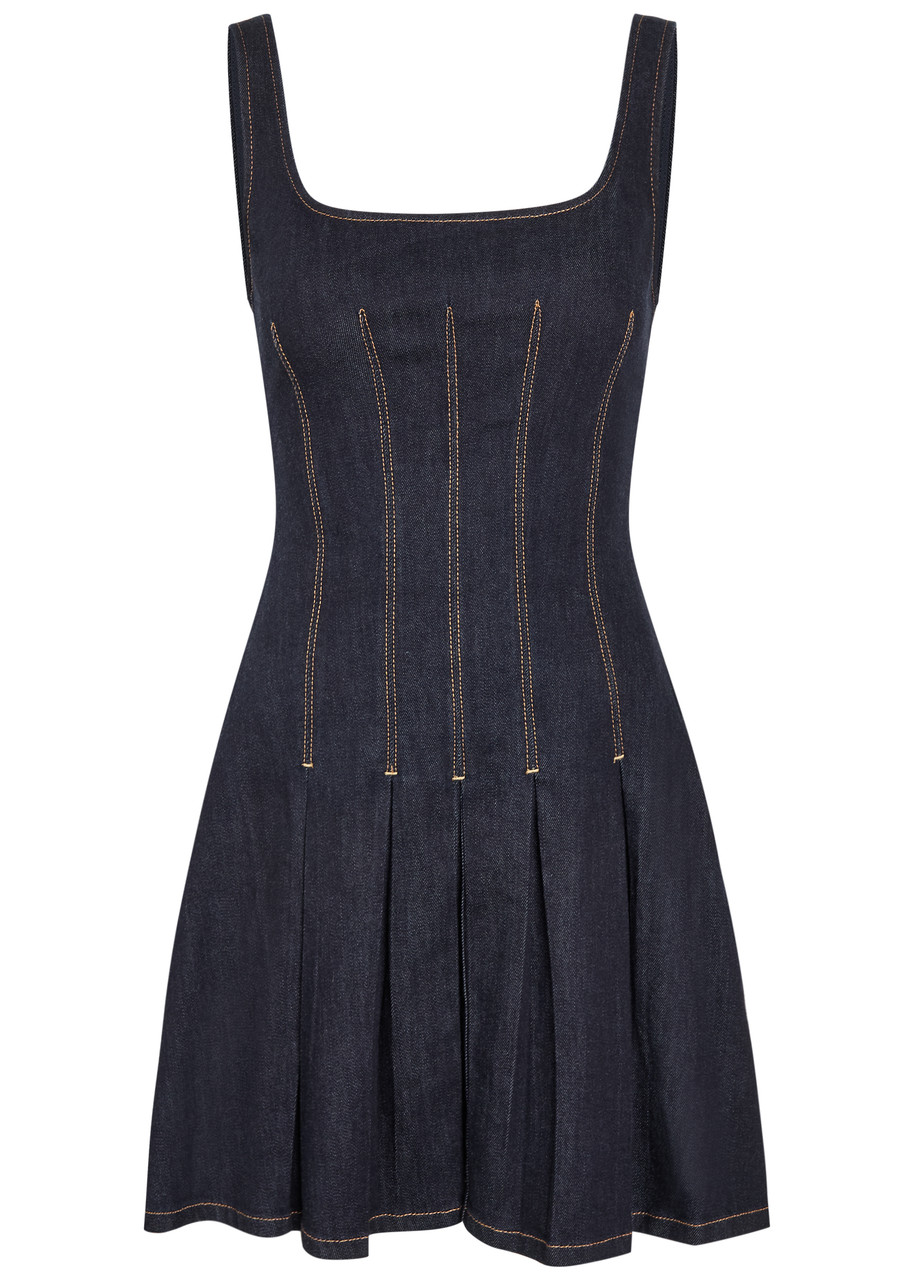 Alice + Olivia Hollis Pleated Denim Mini Dress - S