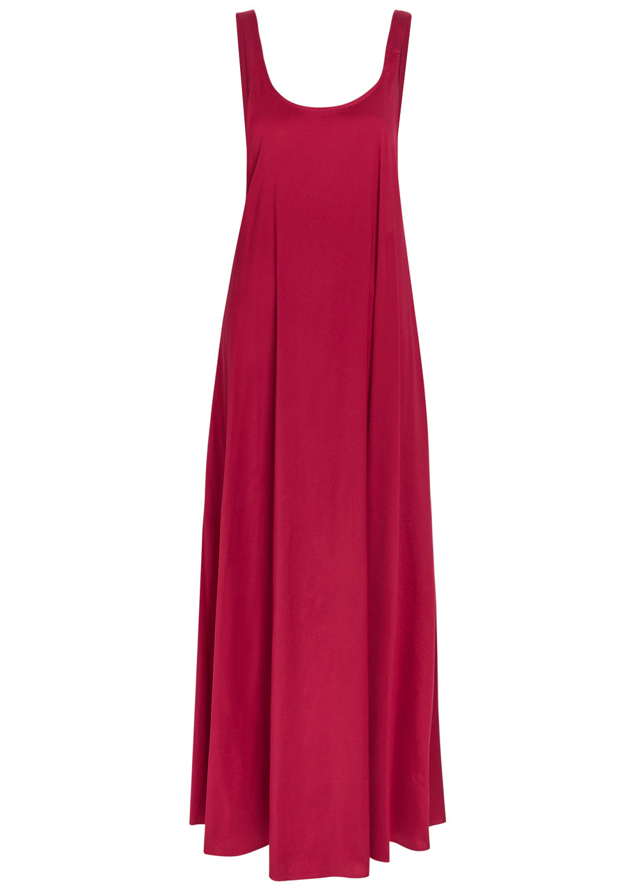 Max Mara Gathered-back Cotton-blend Maxi Dress - Burgundy - L