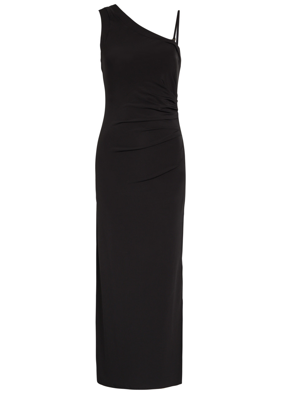 Max Mara One-shoulder Gathered Stretch-jersey Midi Dress - Black - L L