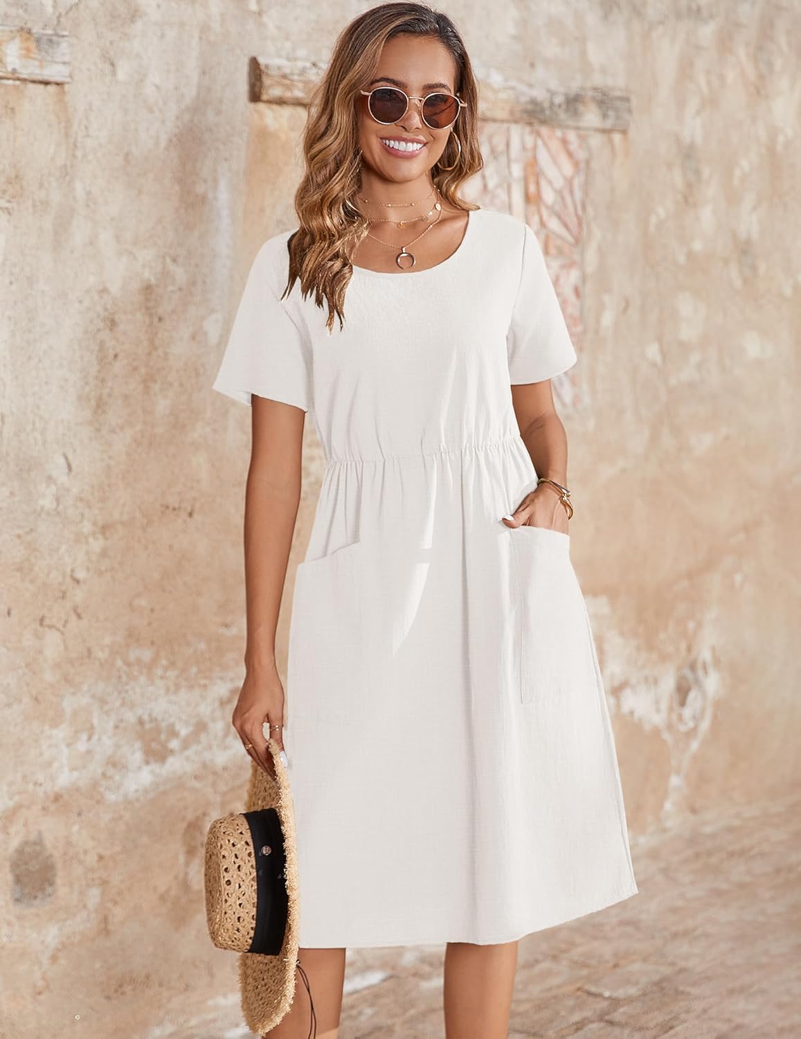Zeagoo Womens Midi Dress Short Sleeve A