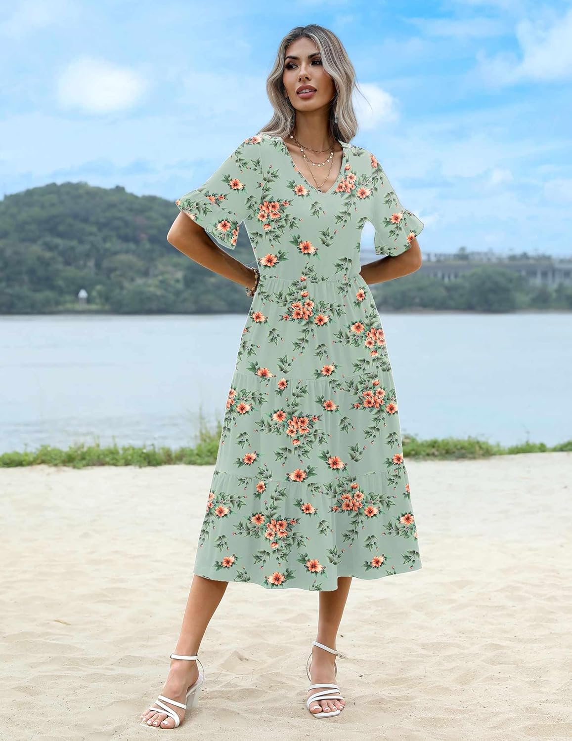 Zeagoo Summer Dresses Midi Tiered Casual Dress