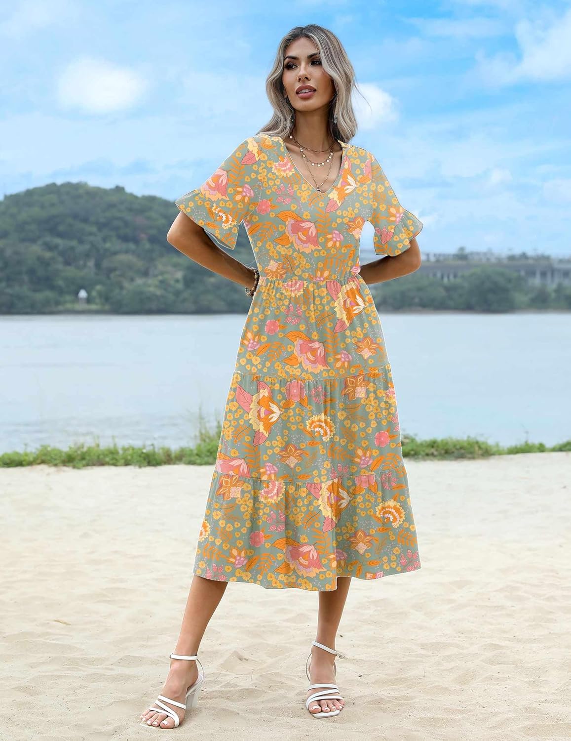 Zeagoo Summer Dresses Midi Tiered Casual Dress