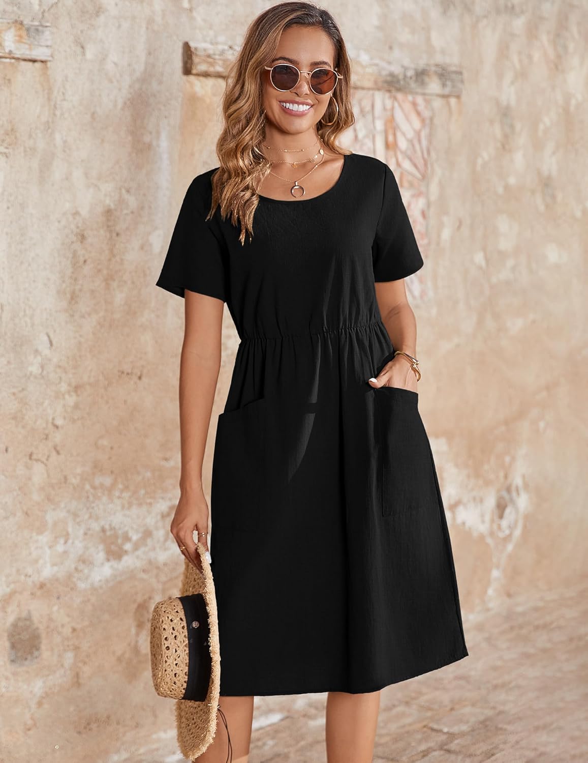 Zeagoo Womens Midi Dress Short Sleeve A