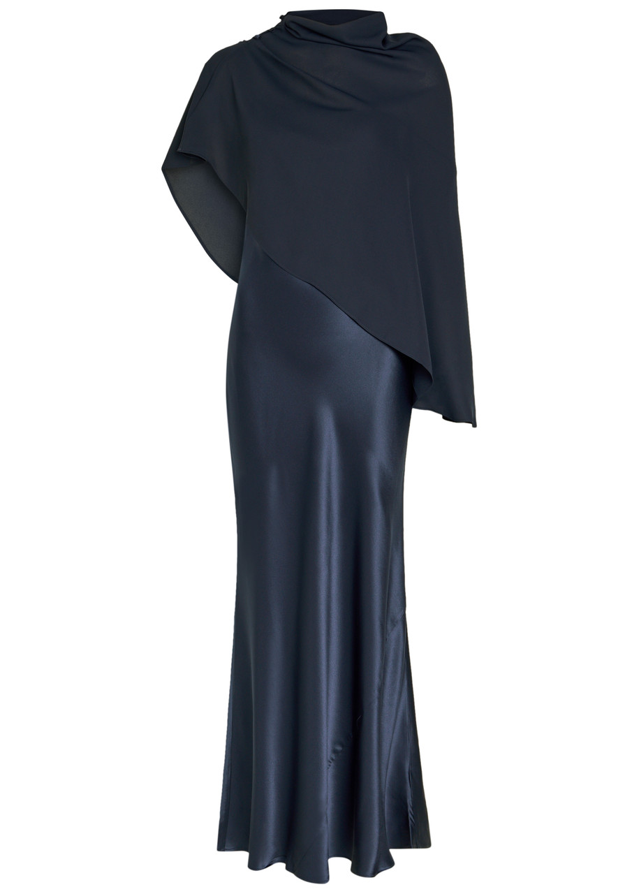 Reformation Lilibeth Cape-effect Silk Midi Dress - Navy