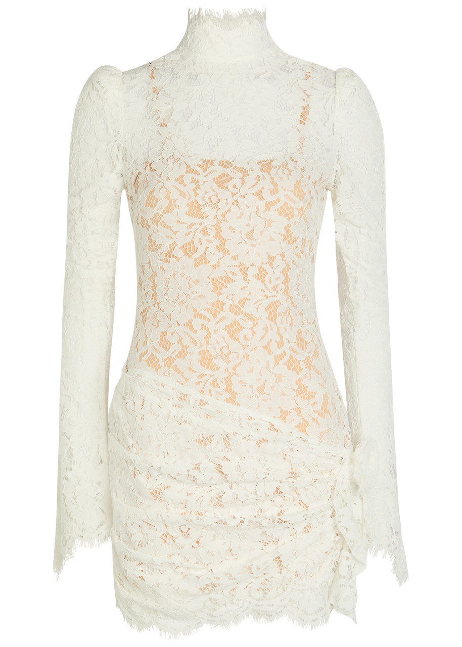 DE LA Vali Bodita Appliqud Guipure Lace Mini Dress - White - S