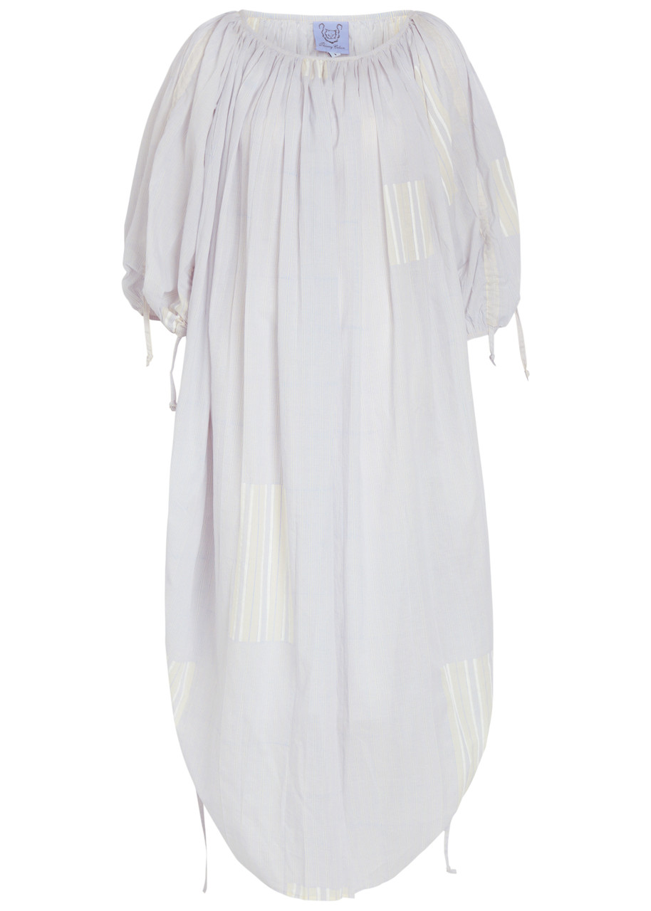 Thierry Colson Athenais Striped Ruched Cotton Midi Dress - White And Blue - S