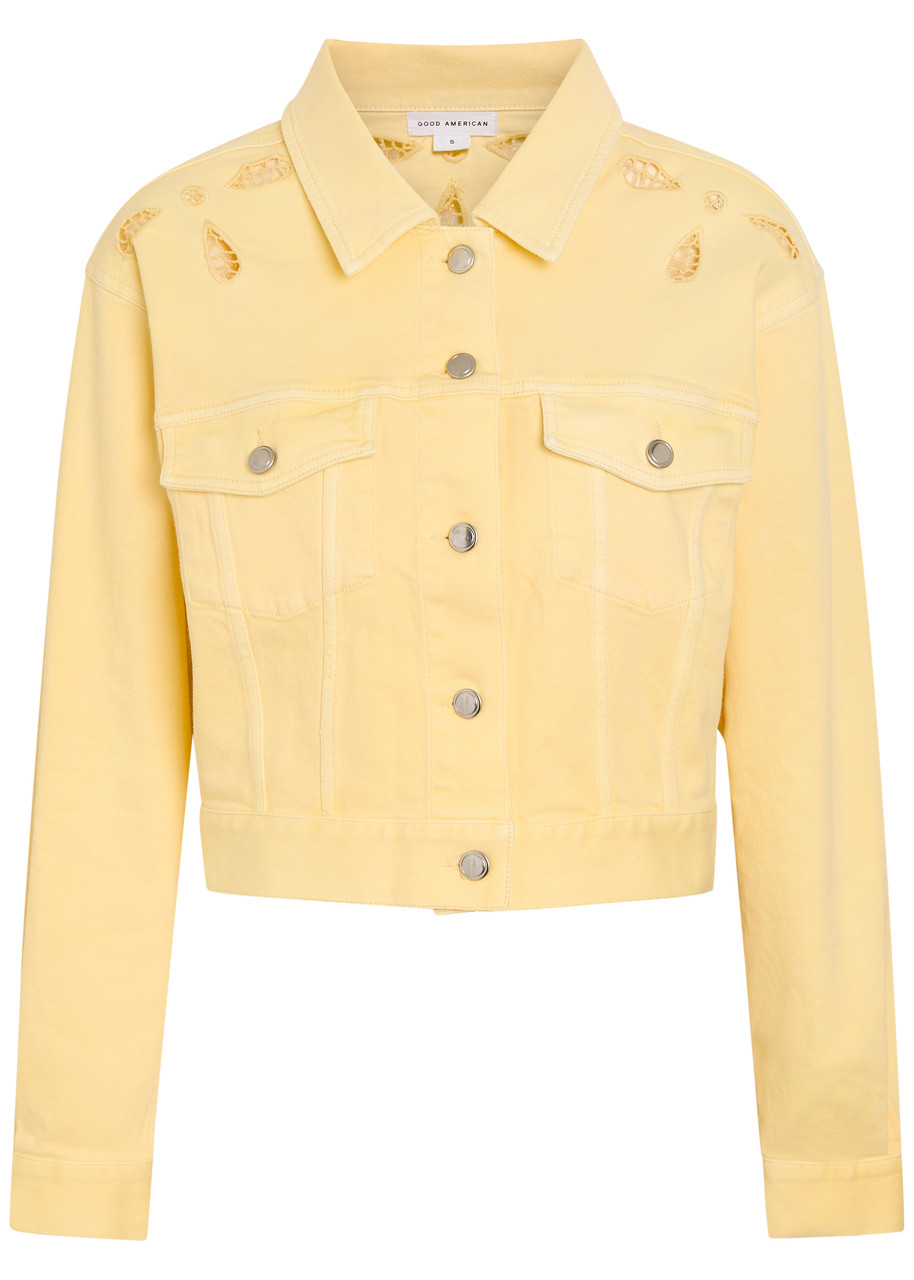 Good American Essential Cut-out Stretch-denim Jacket - Yellow