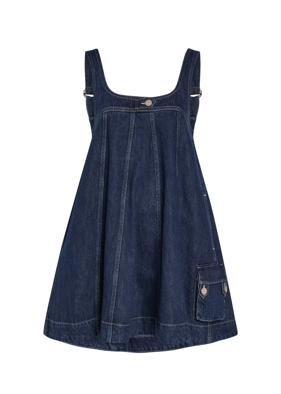 Damson Madder Immy Panelled Denim Mini Dress - Dark Blue - M