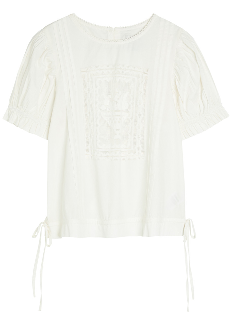 Damson Madder Mabel Lace-insert Cotton Blouse - White -