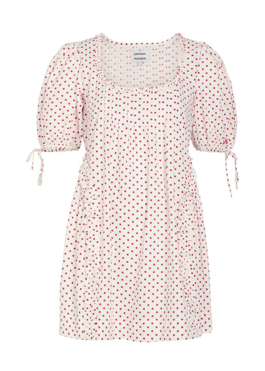Damson Madder Meri Polka-dot Ruffled Cotton-poplin Mini Dress - White - L