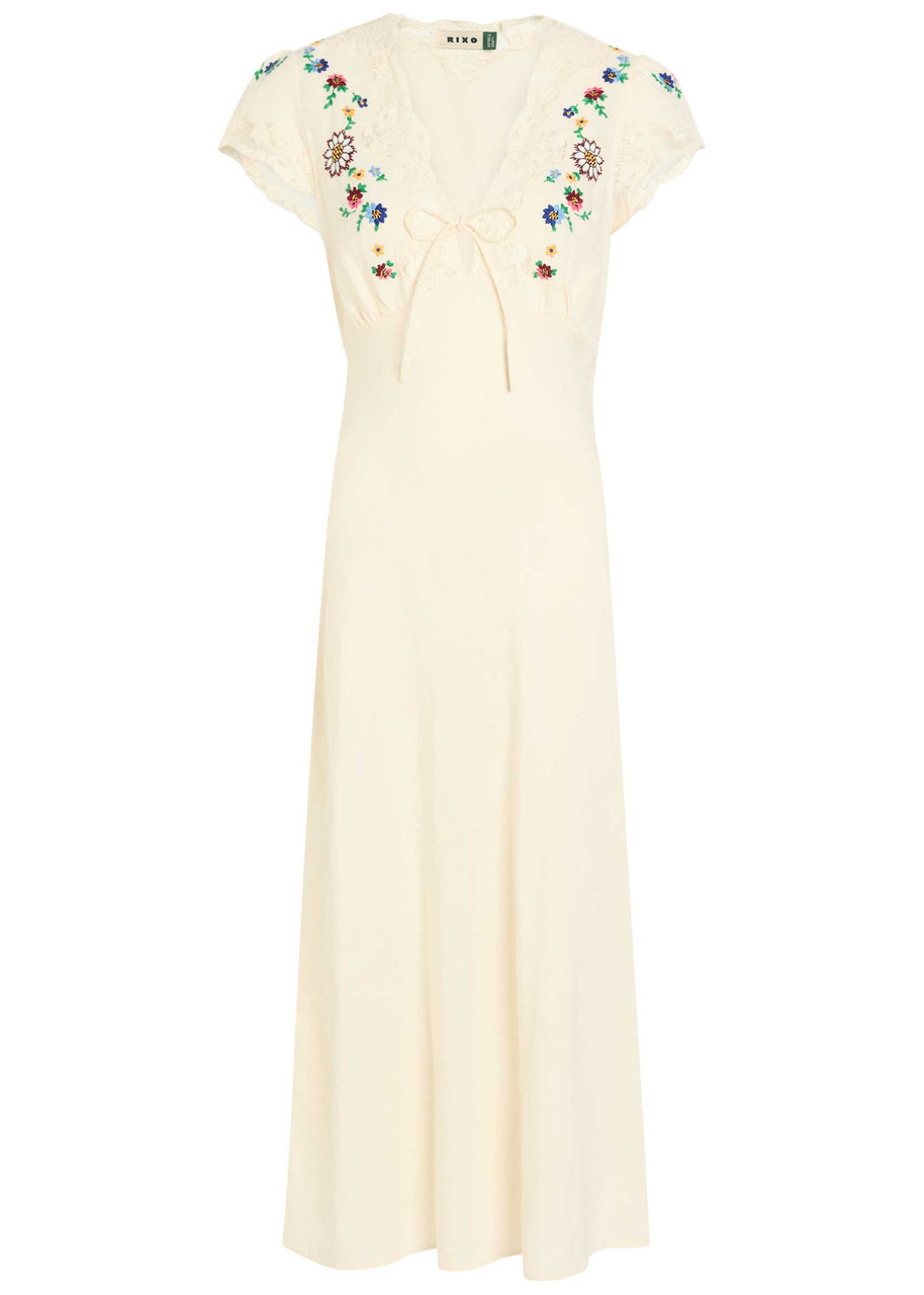Rixo Amari Embroidered Linen-blend Midi Dress - Cream -