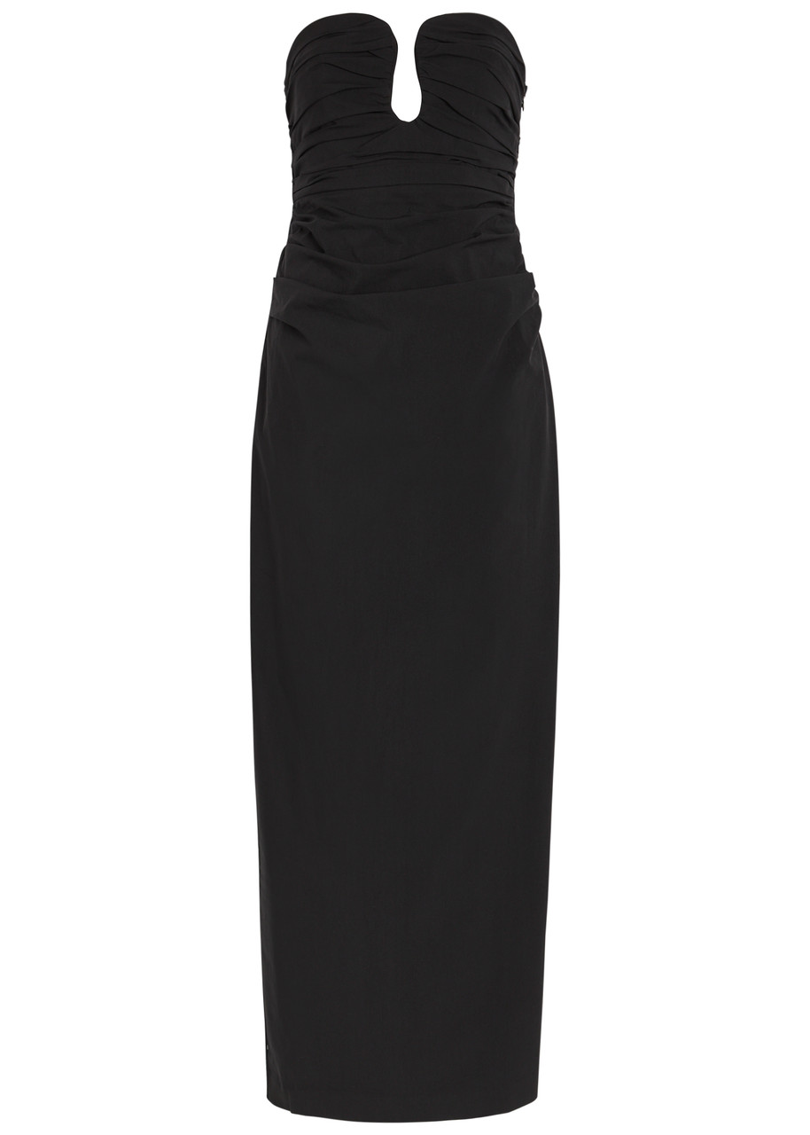 Shona Joy Campbell Strapless Ruched Cotton-blend Maxi Dress - Black - M