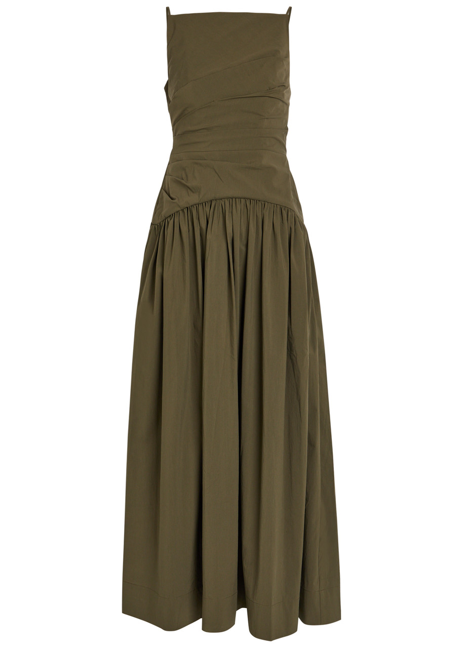 Shona Joy Campbell Ruched Cotton-blend Maxi Dress - Green - M