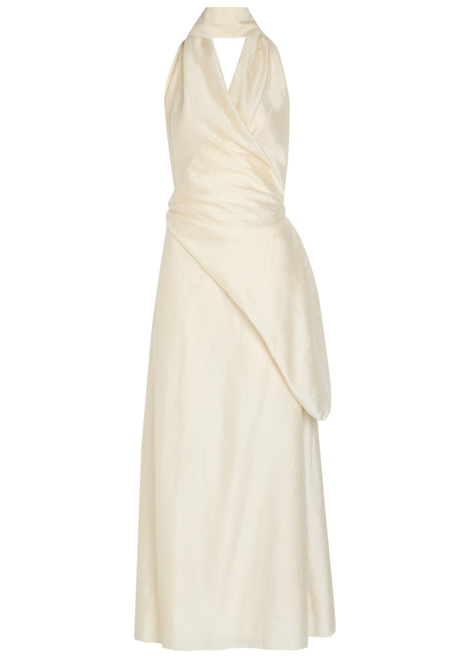 Solaqua Antonella Embroidered Draped Maxi Dress - Ivory - S