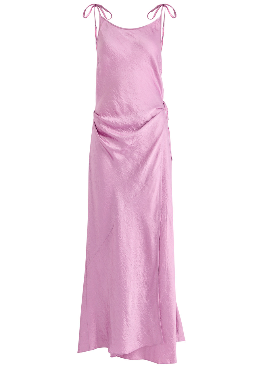 Acne Studios Crinkled Satin Maxi Wrap Dress - Lilac -