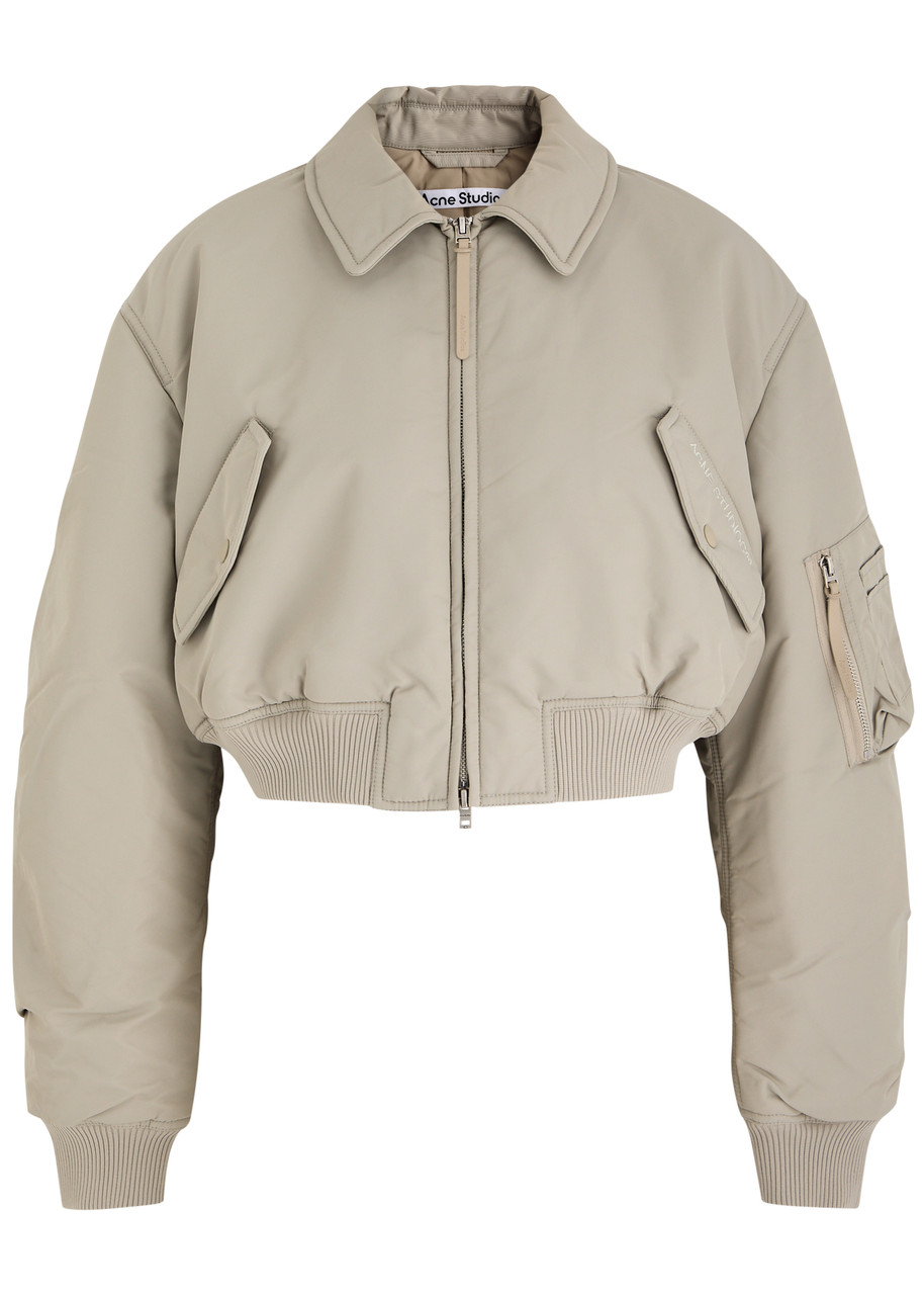 Acne Studios Cropped Nylon Bomber Jacket - Light Grey - M