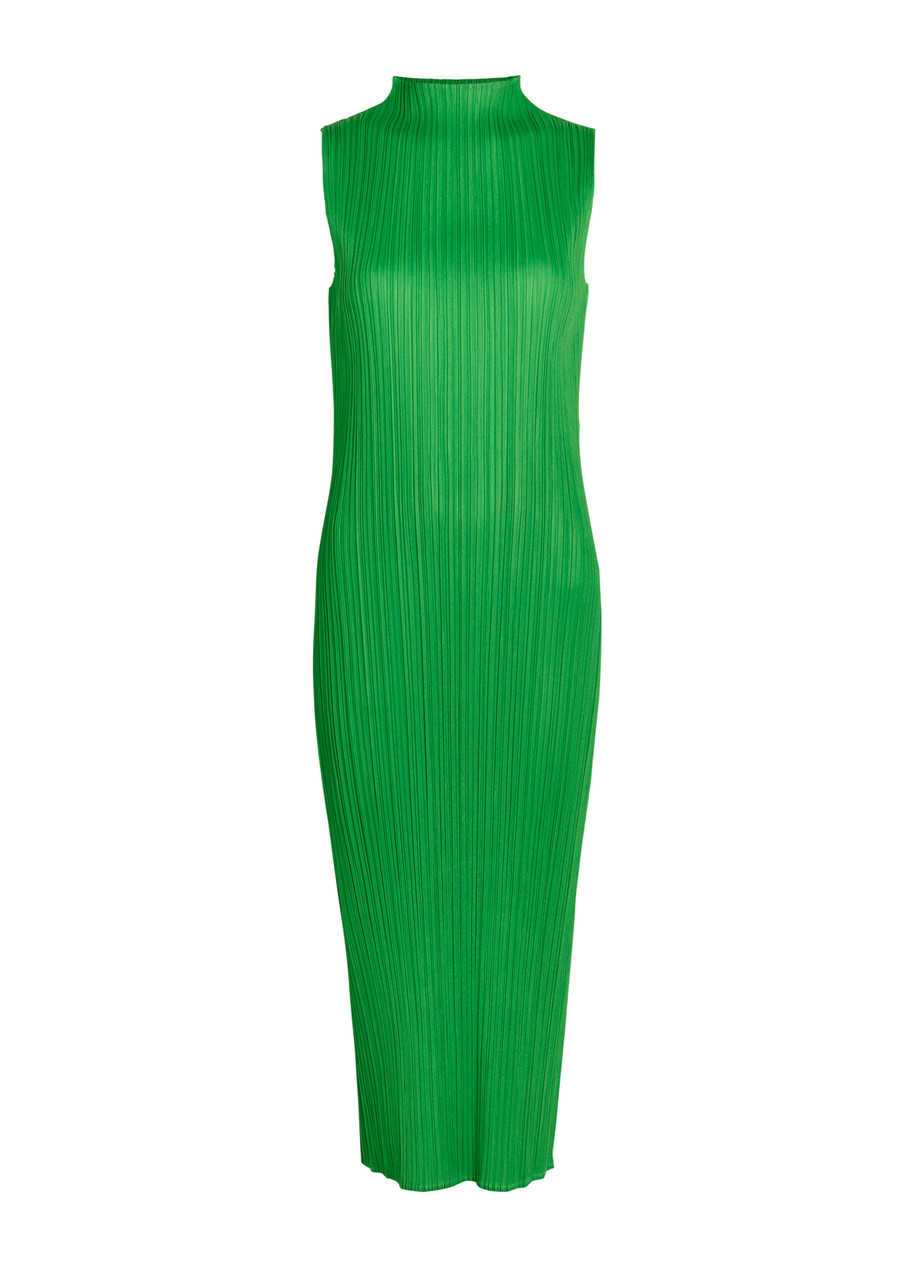 Pleats Please Issey Miyake Pleated High-neck Woven Midi Dress - Green