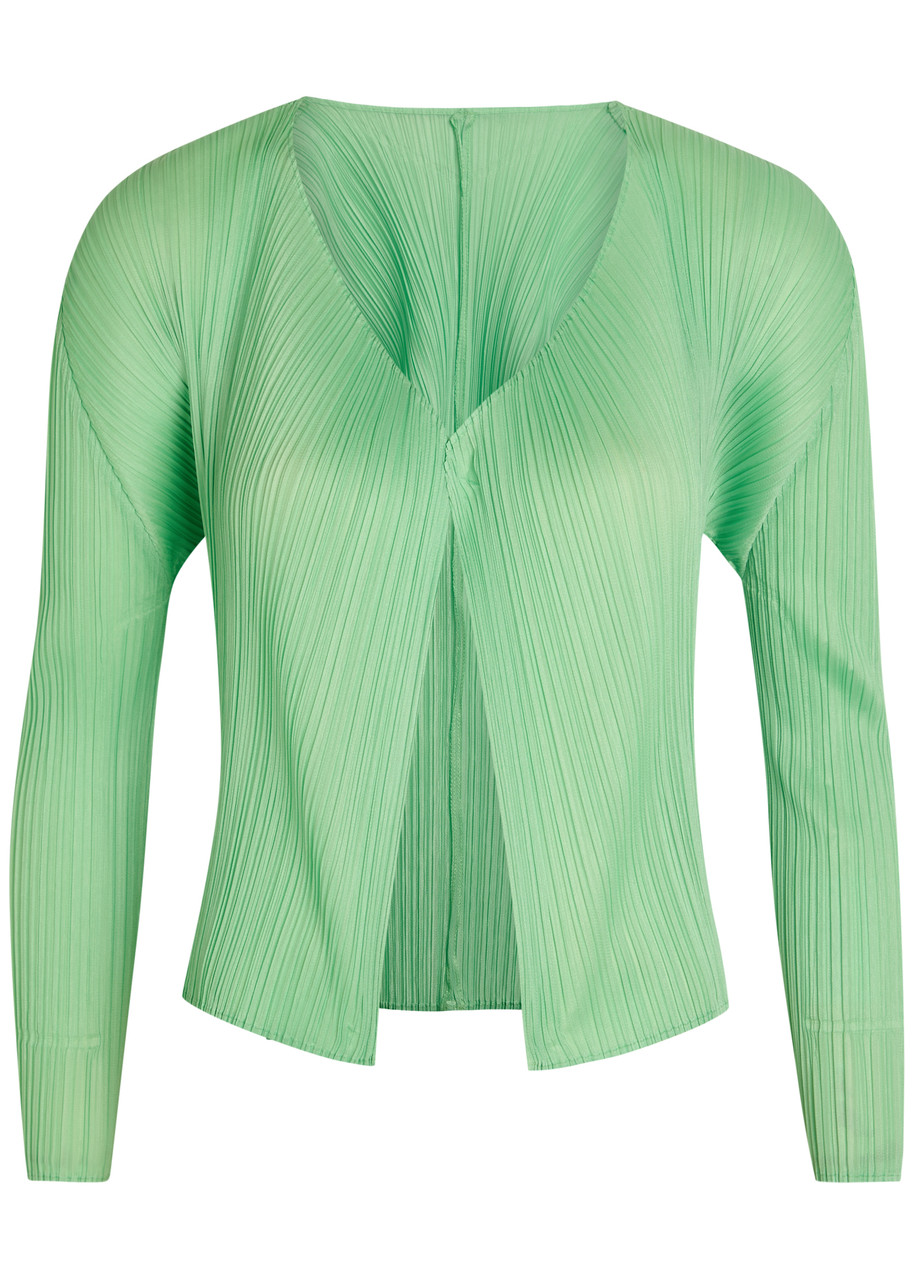 Pleats Please Issey Miyake Pleated Woven Cardigan - Light Green