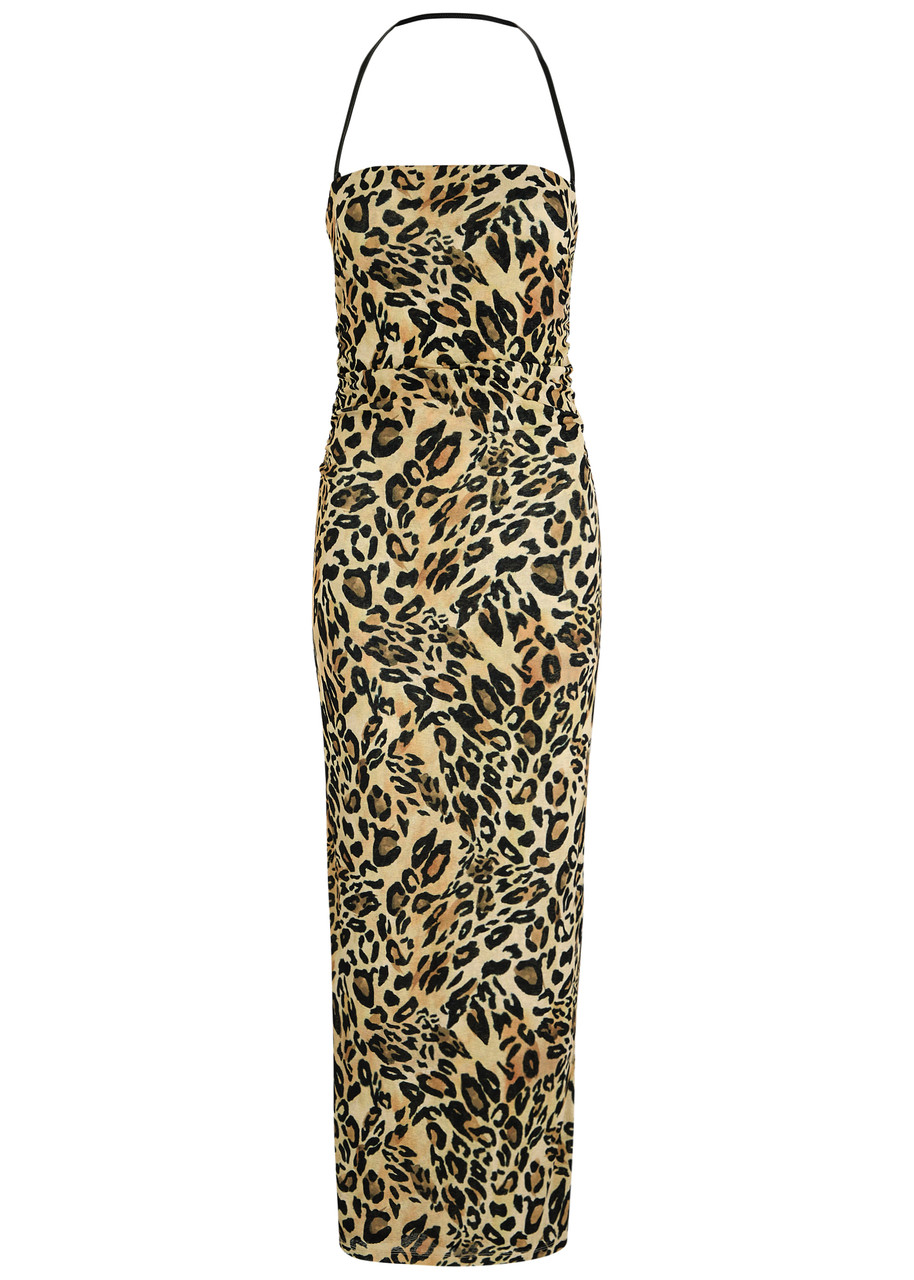 Nanushka Eliz Leopard-print Jersey-mesh Midi Dress