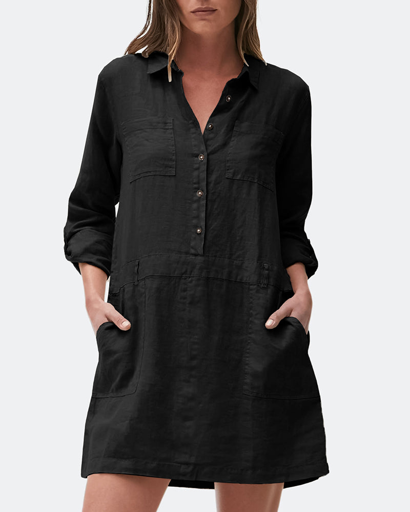Zeagoo Women's Cotton Linen Midi Dress - Black S