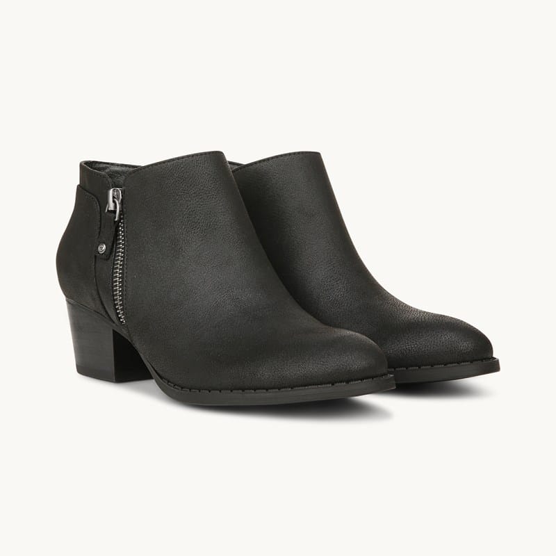 LifeStride Blake Zip Ankle Bootie Boots Black Faux Leather .