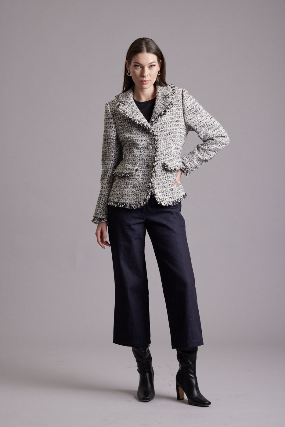 Teddy Raw Edge Blazer - Grey Ivory