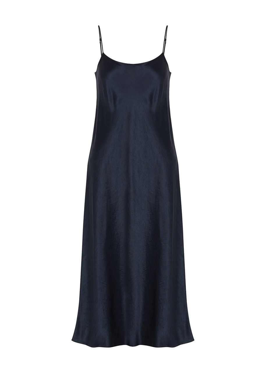 Vince Hammered Satin Slip Dress - Navy
