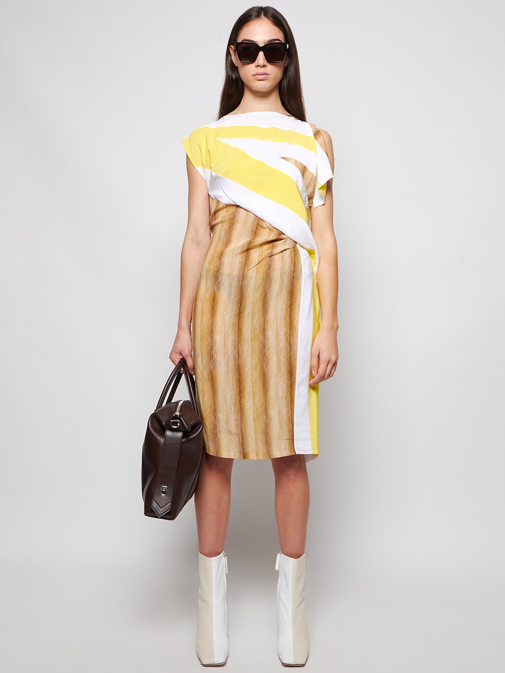 Flag And Animal Print Silk Asymmetric Dress