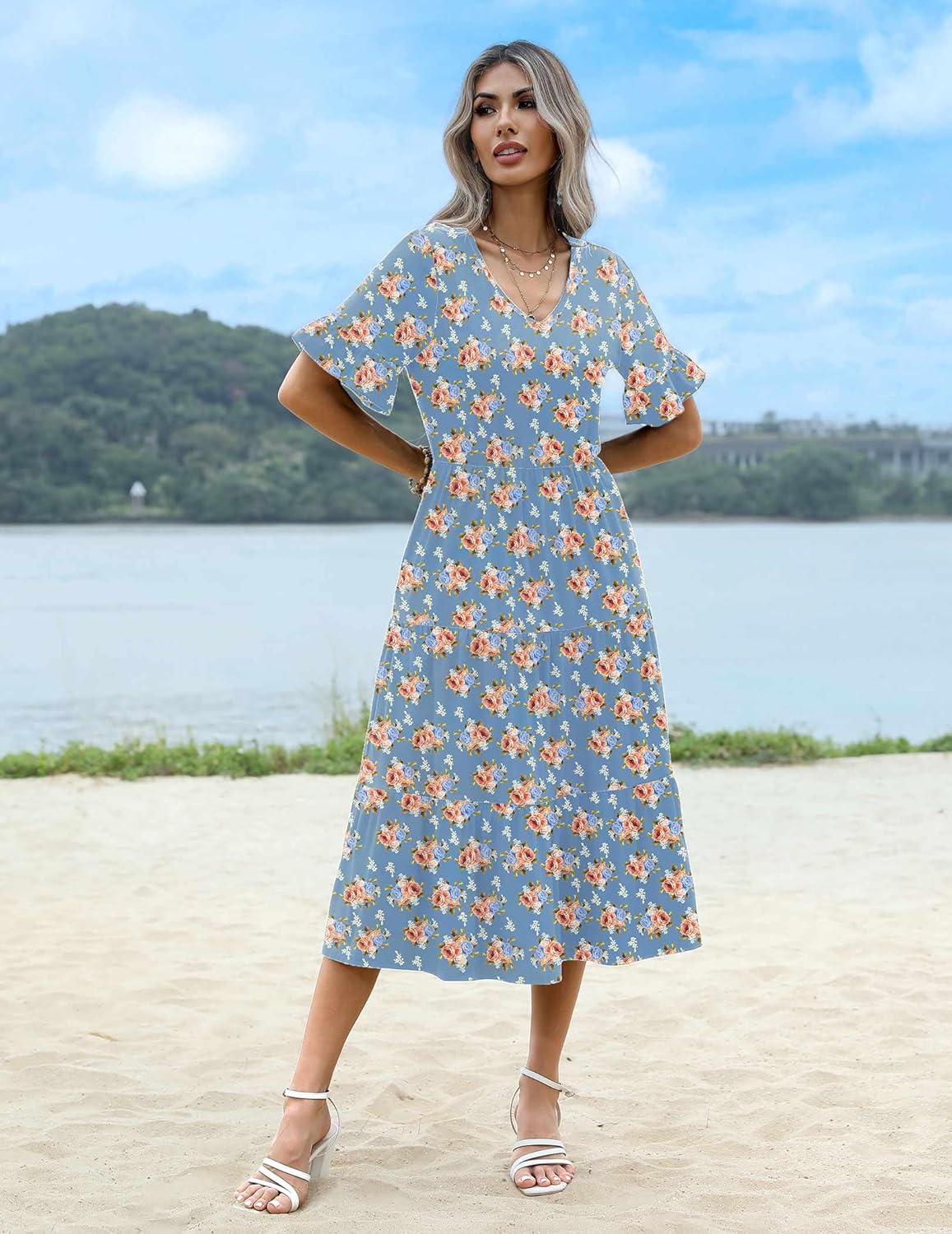 Zeagoo Summer Dresses Midi Tiered Casual Dress