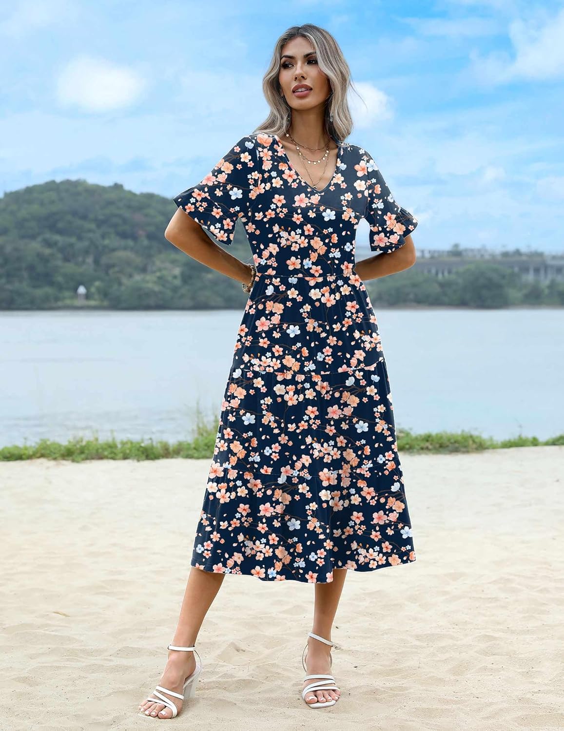 Zeagoo Summer Dresses Midi Tiered Casual Dress