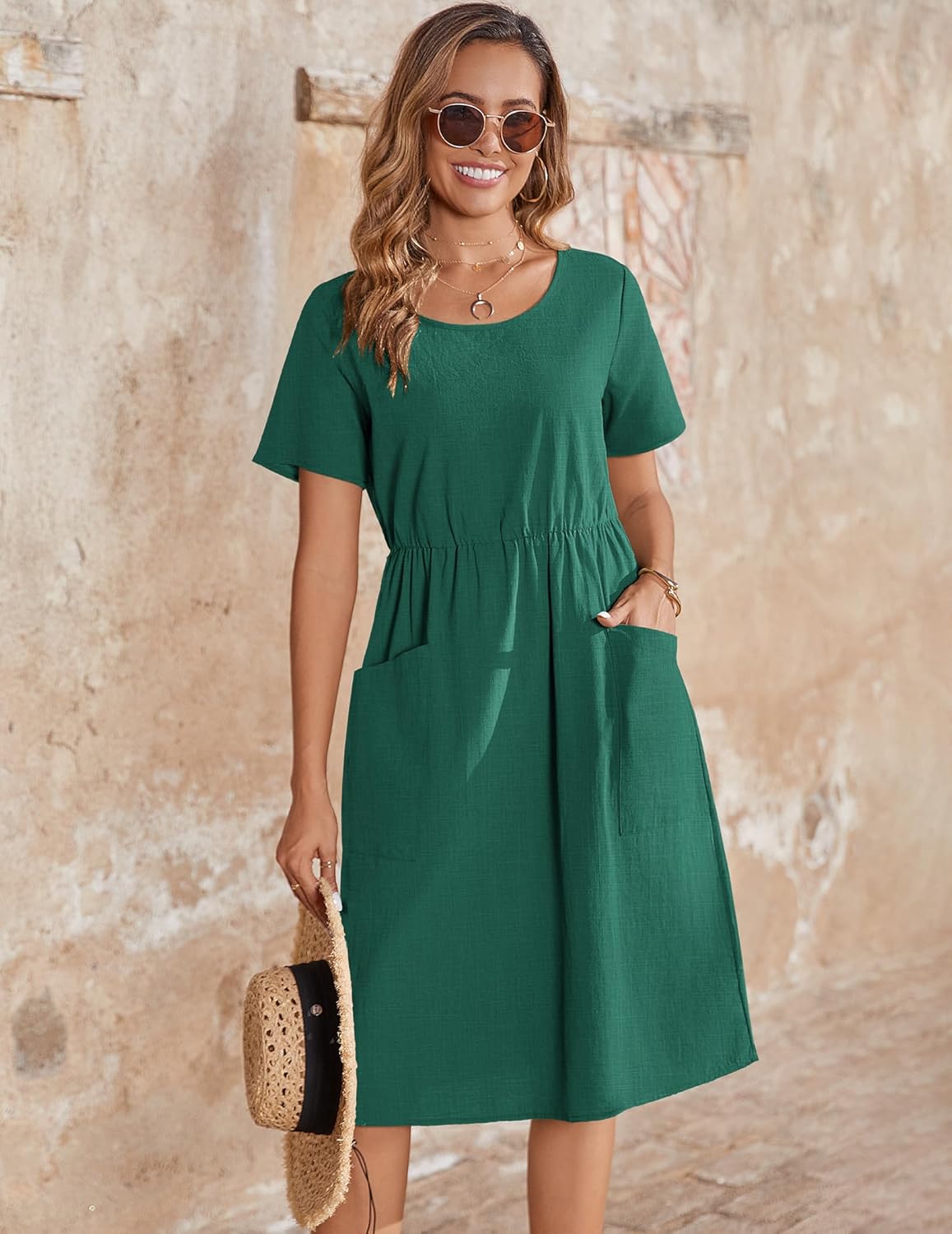 Zeagoo Womens Midi Dress Short Sleeve A