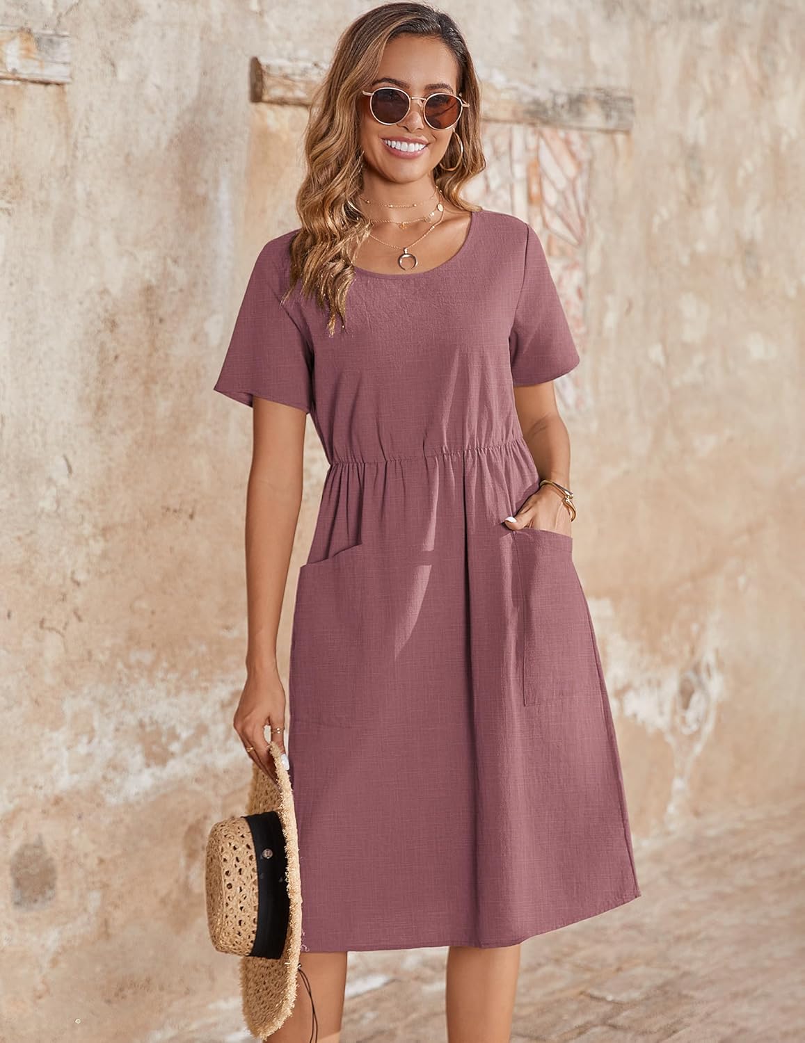 Zeagoo Womens Midi Dress Short Sleeve A