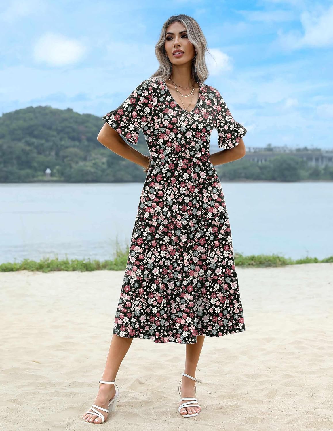 Zeagoo Summer Dresses Midi Tiered Casual Dress
