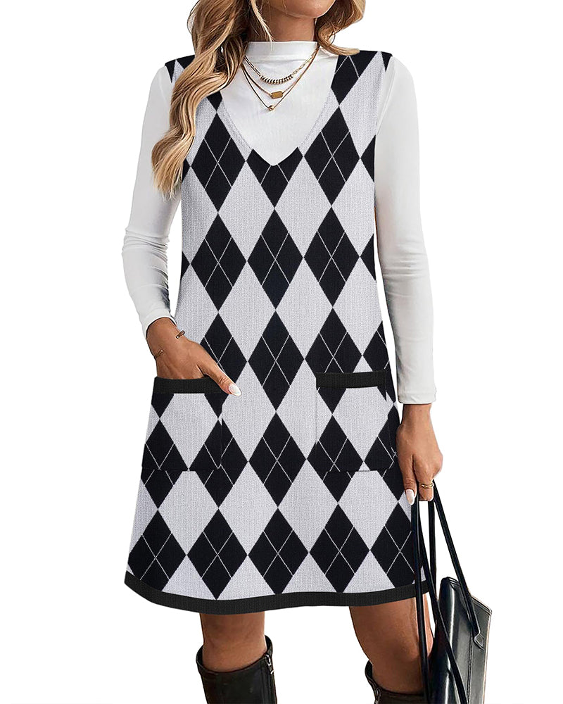 Trendy V-neck Sweater Knit Vest Dress