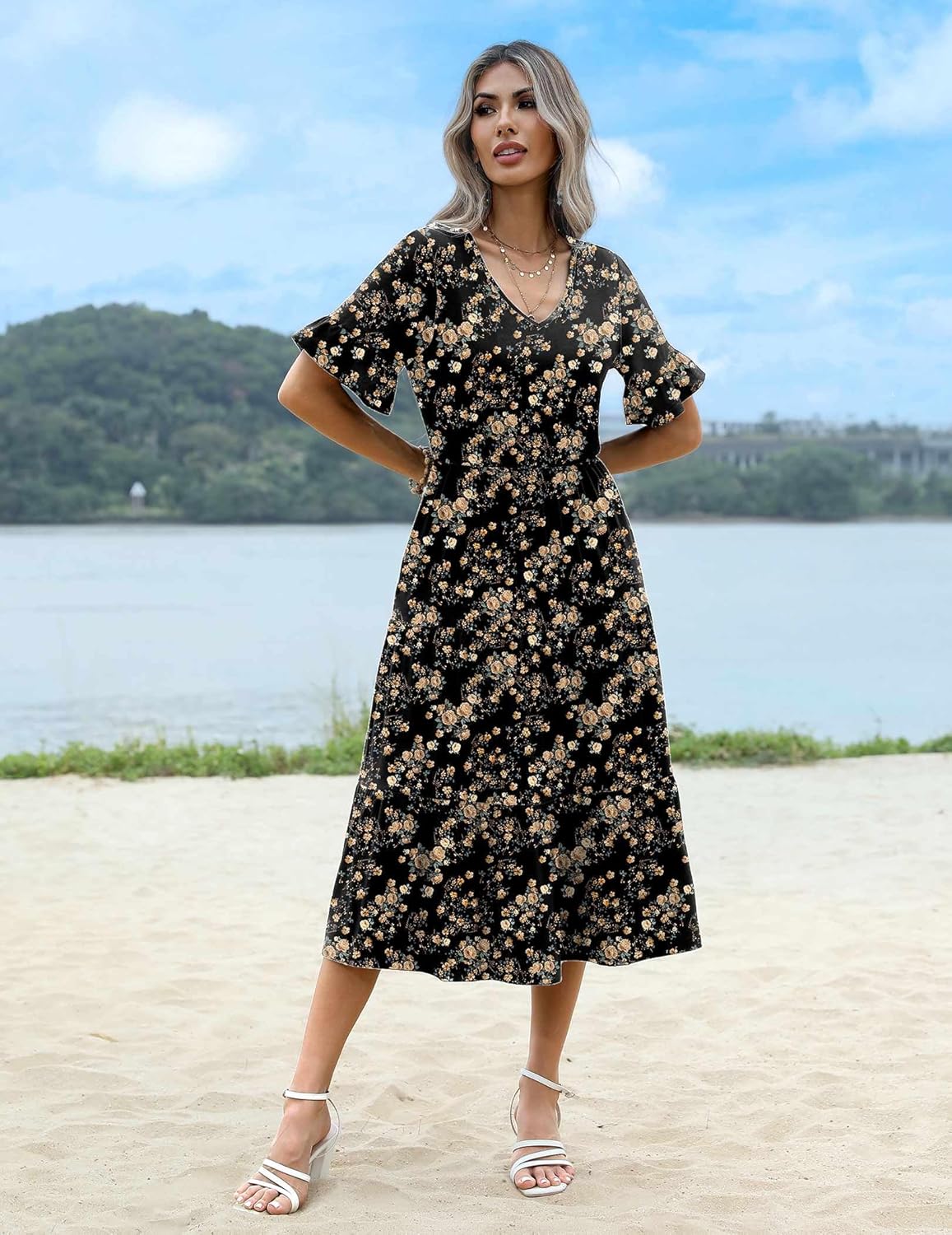 Zeagoo Summer Dresses Midi Tiered Casual Dress