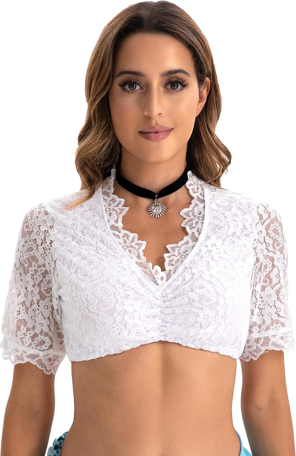 Zeagoo Dirndl Blouse Women's Lace Short Sleeve Blouse